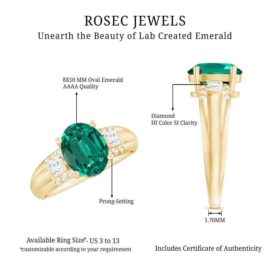 Lab Grown Emerald Ring – 3 Carat Oval Engagement Ring With Princess Cut Diamonds