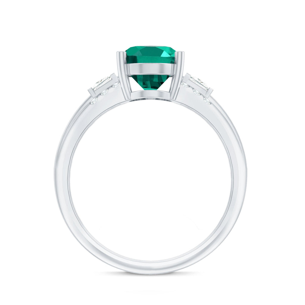 Lab Grown Emerald Ring – 3 Carat Oval Engagement Ring With Princess Cut Diamonds