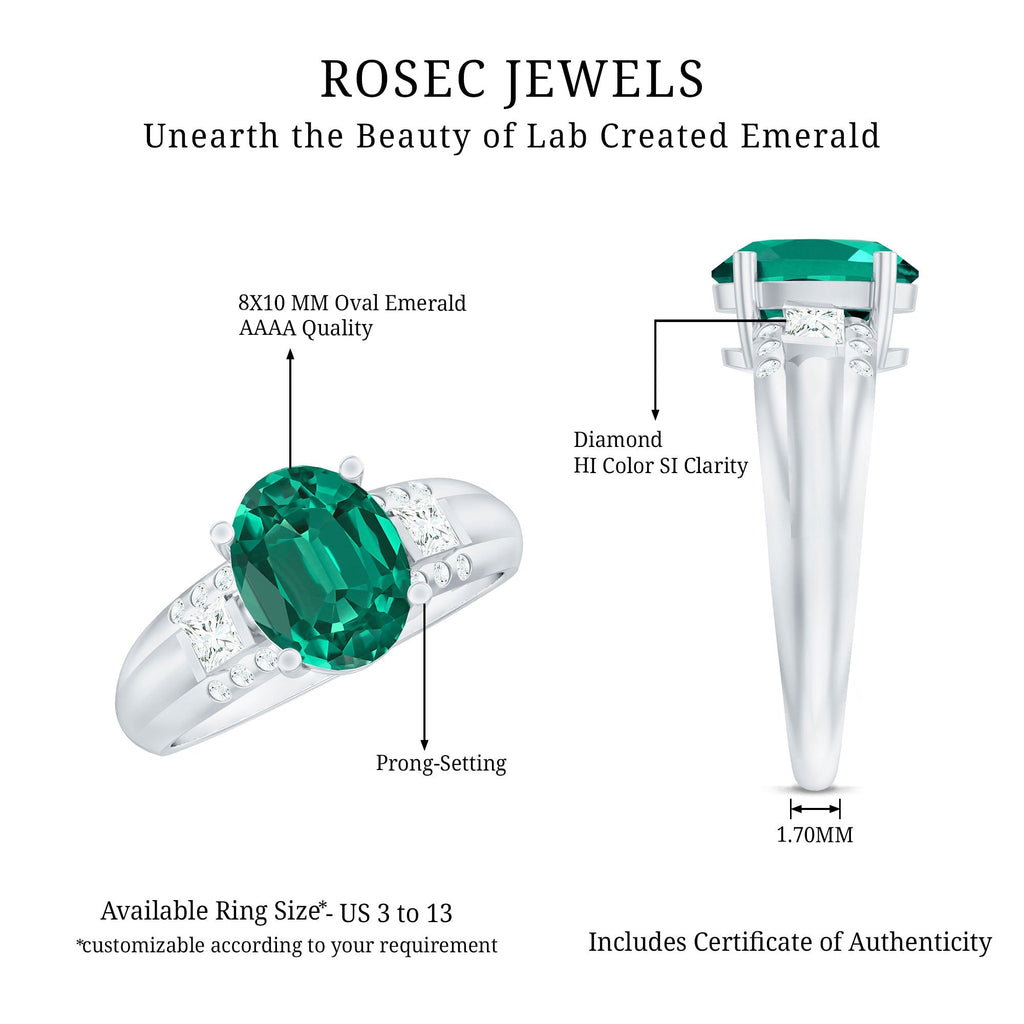 Lab Grown Emerald Ring – 3 Carat Oval Engagement Ring With Princess Cut Diamonds