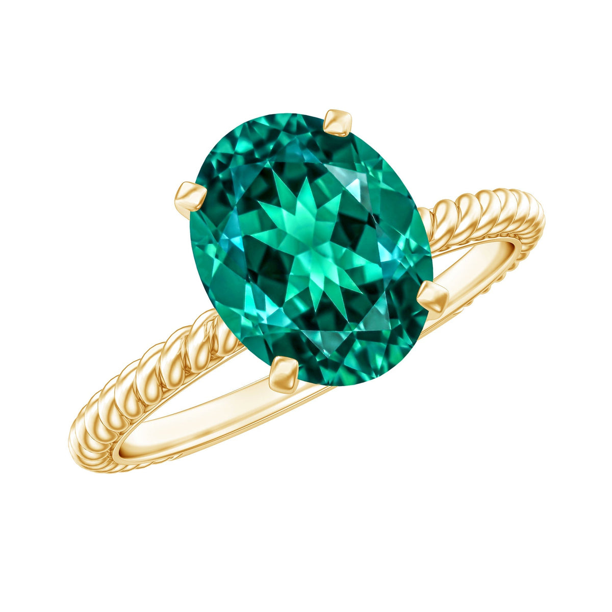 Lab Grown Emerald Ring - 3 Carat Oval Solitaire With Twisted Rope Band