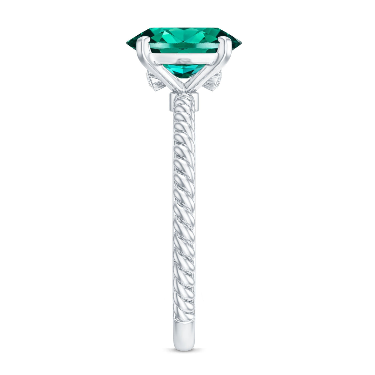 Lab Grown Emerald Ring - 3 Carat Oval Solitaire With Twisted Rope Band