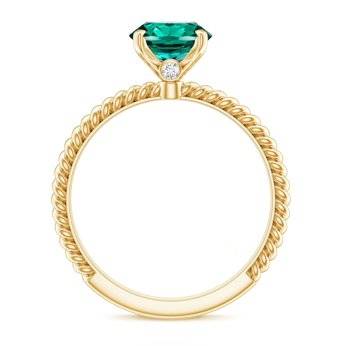 Lab Grown Emerald Ring - 3 Carat Oval Solitaire With Twisted Rope Band