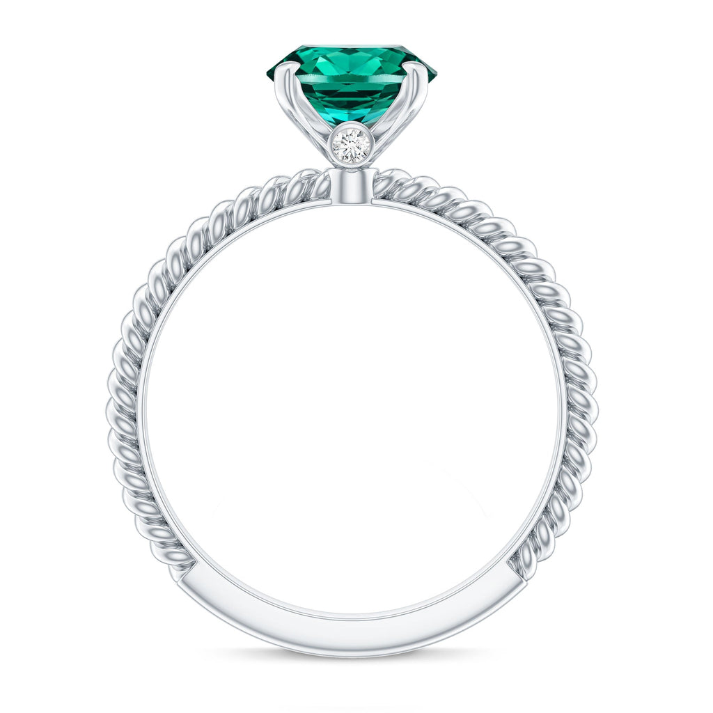Lab Grown Emerald Ring - 3 Carat Oval Solitaire With Twisted Rope Band