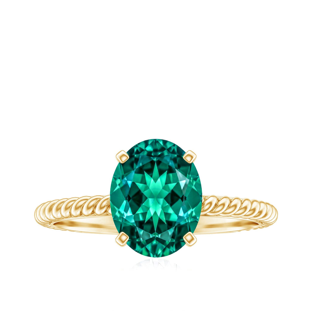 Lab Grown Emerald Ring - 3 Carat Oval Solitaire With Twisted Rope Band
