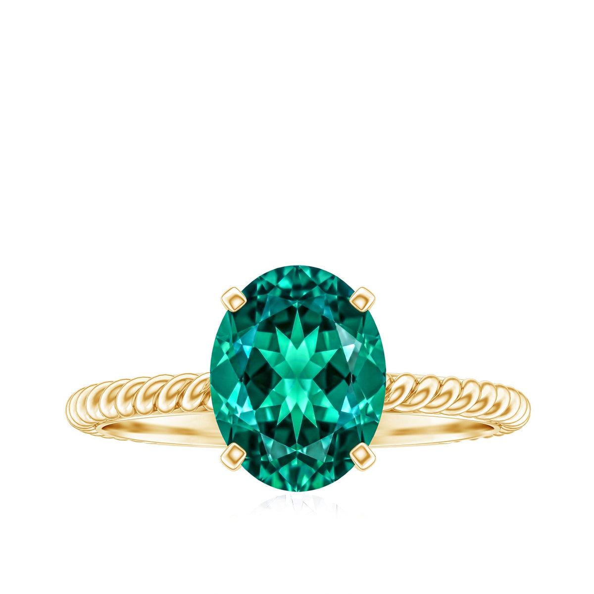 Lab Grown Emerald Ring - 3 Carat Oval Solitaire With Twisted Rope Band