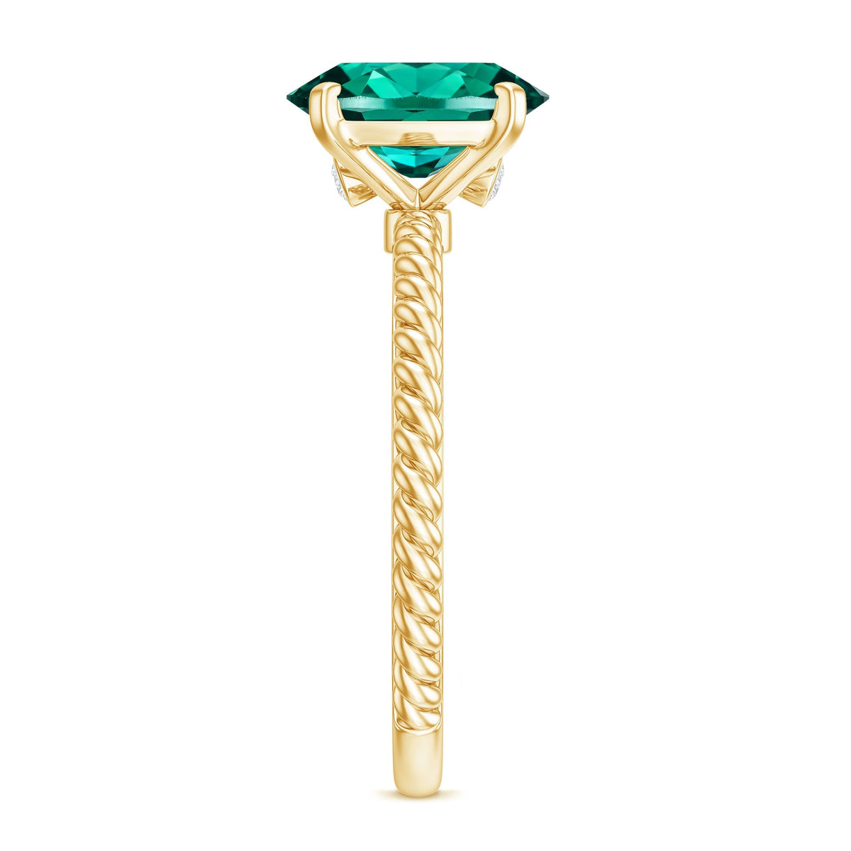 Lab Grown Emerald Ring - 3 Carat Oval Solitaire With Twisted Rope Band