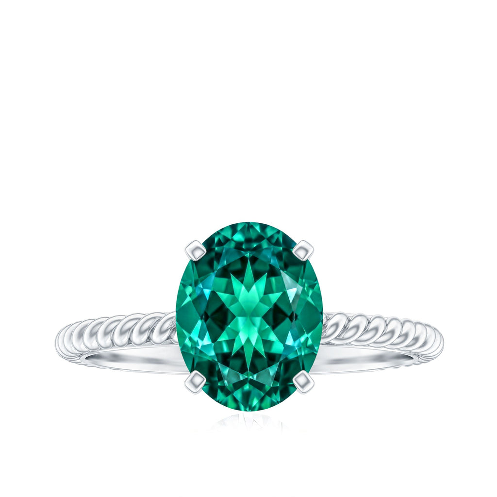 Lab Grown Emerald Ring - 3 Carat Oval Solitaire With Twisted Rope Band