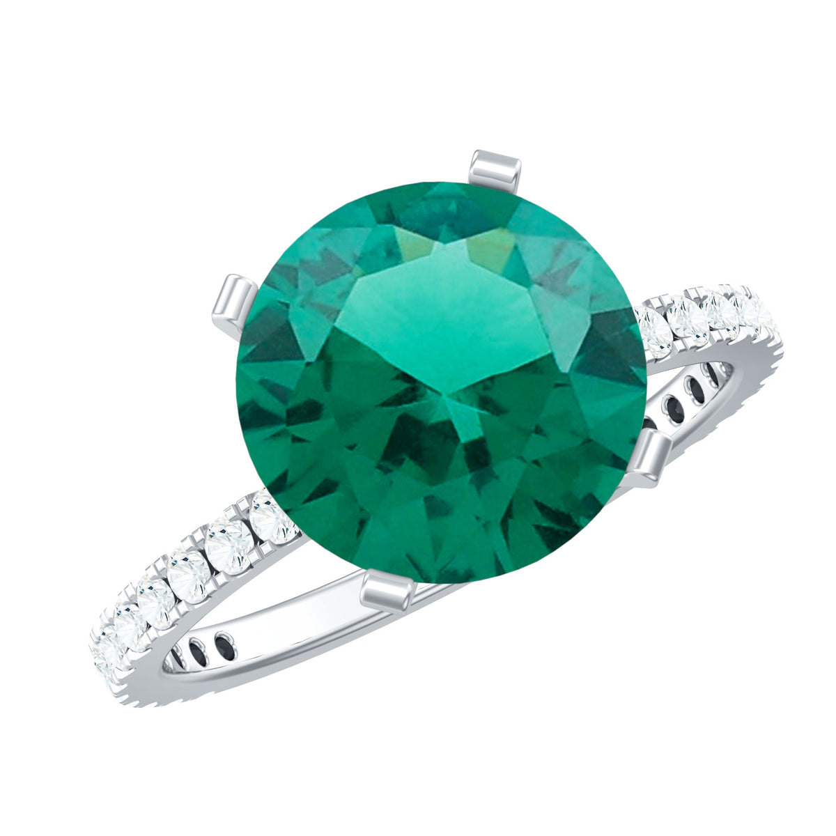 Lab Grown Emerald Ring – 3.5 Carat Solitaire Engagement with Diamond Accents