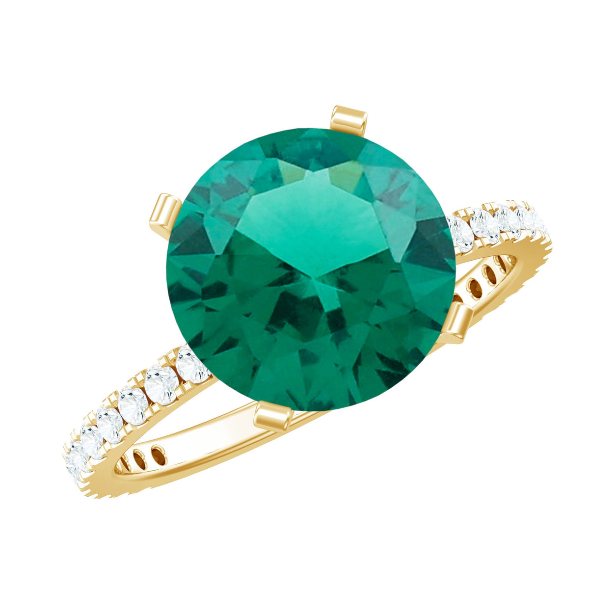 Lab Grown Emerald Ring – 3.5 Carat Solitaire Engagement with Diamond Accents