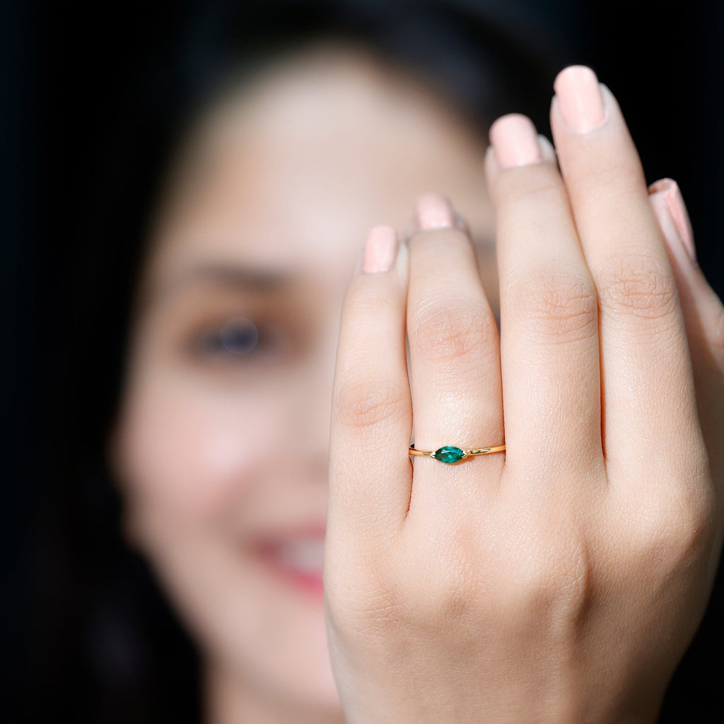 Lab Grown Emerald Ring – 4x8 MM Marquise East West Style Rose Gold Band