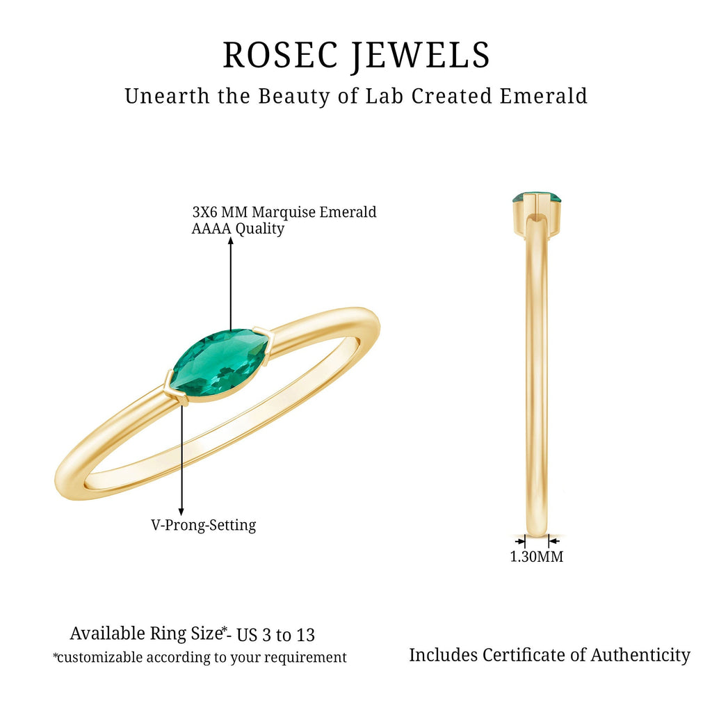 Lab Grown Emerald Ring – 4x8 MM Marquise East West Style Rose Gold Band