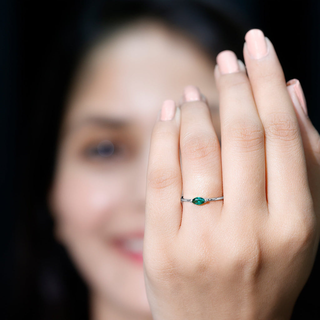 Lab Grown Emerald Ring – 4x8 MM Marquise East West Style Rose Gold Band