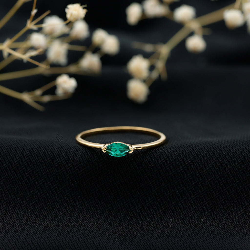 Lab Grown Emerald Ring – 4x8 MM Marquise East West Style Rose Gold Band