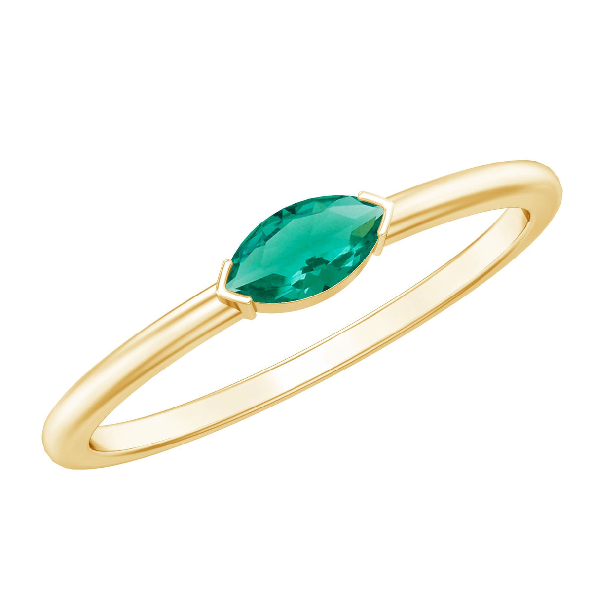 Lab Grown Emerald Ring – 4x8 MM Marquise East West Style Rose Gold Band
