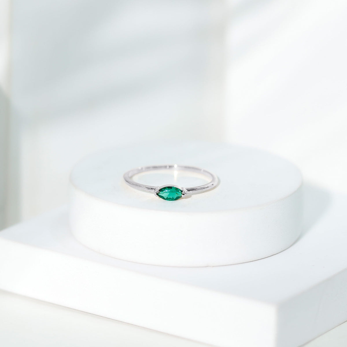 Lab Grown Emerald Ring – 4x8 MM Marquise East West Style Rose Gold Band