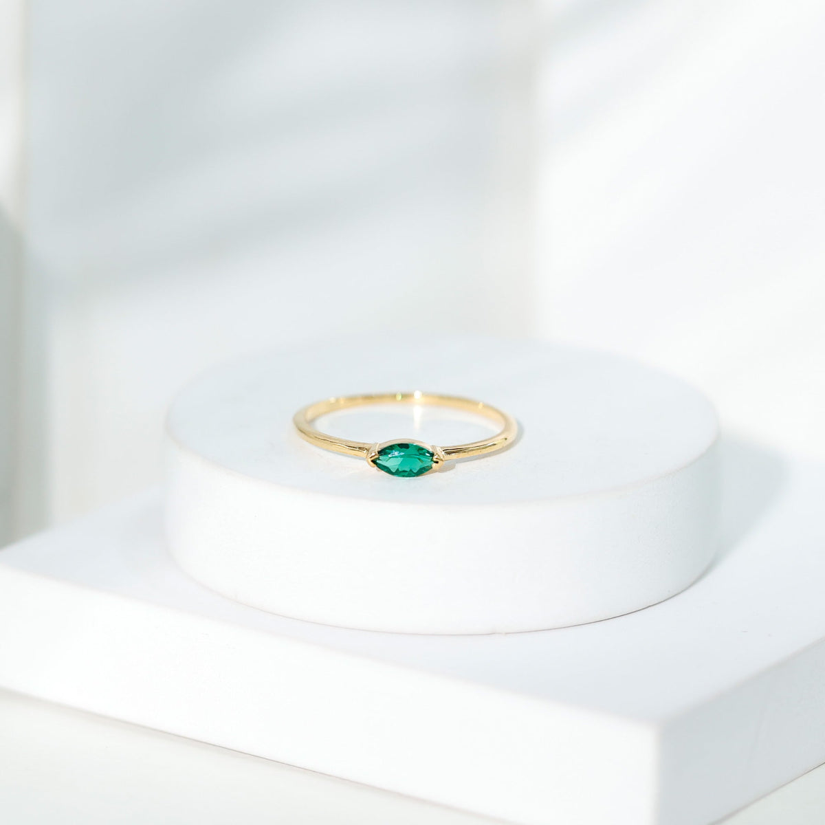 Lab Grown Emerald Ring – 4x8 MM Marquise East West Style Rose Gold Band