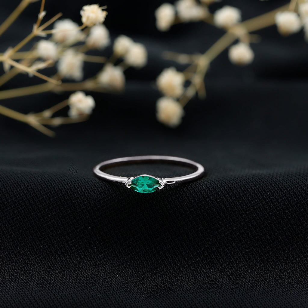Lab Grown Emerald Ring – 4x8 MM Marquise East West Style Rose Gold Band