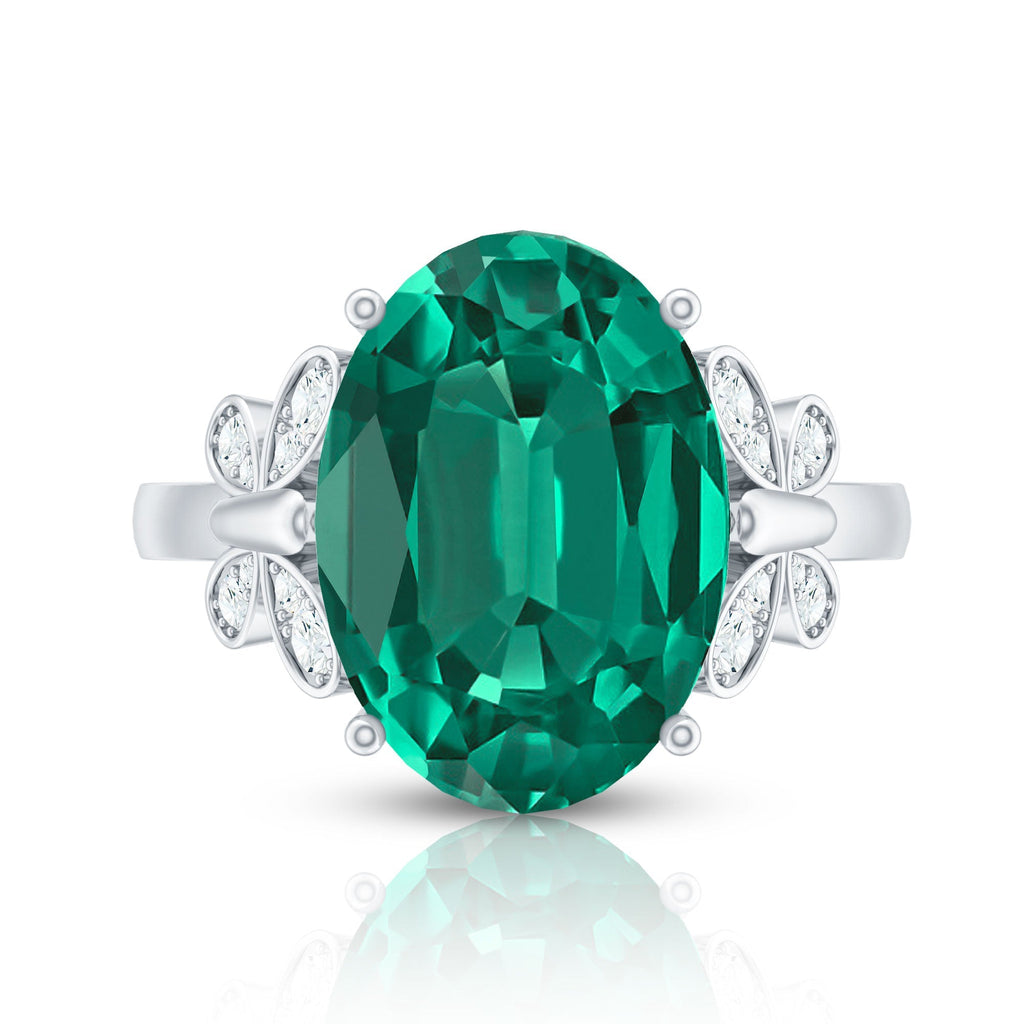 Lab Grown Emerald Ring - 6 Carat Oval Emerald Diamond Accent Statement Ring