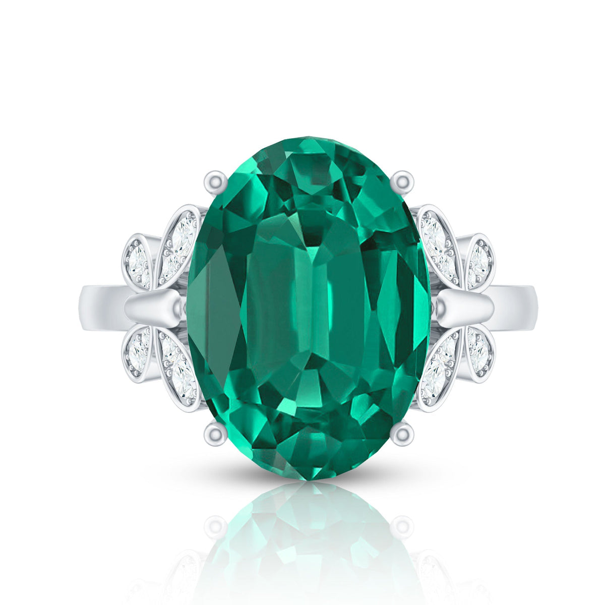 Lab Grown Emerald Ring - 6 Carat Oval Emerald Diamond Accent Statement Ring