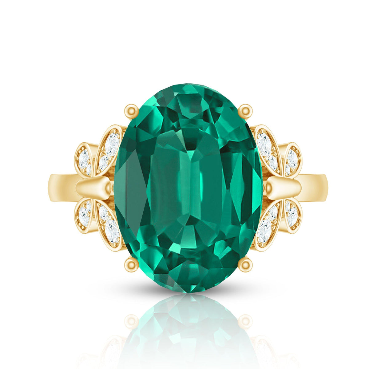 Lab Grown Emerald Ring - 6 Carat Oval Emerald Diamond Accent Statement Ring