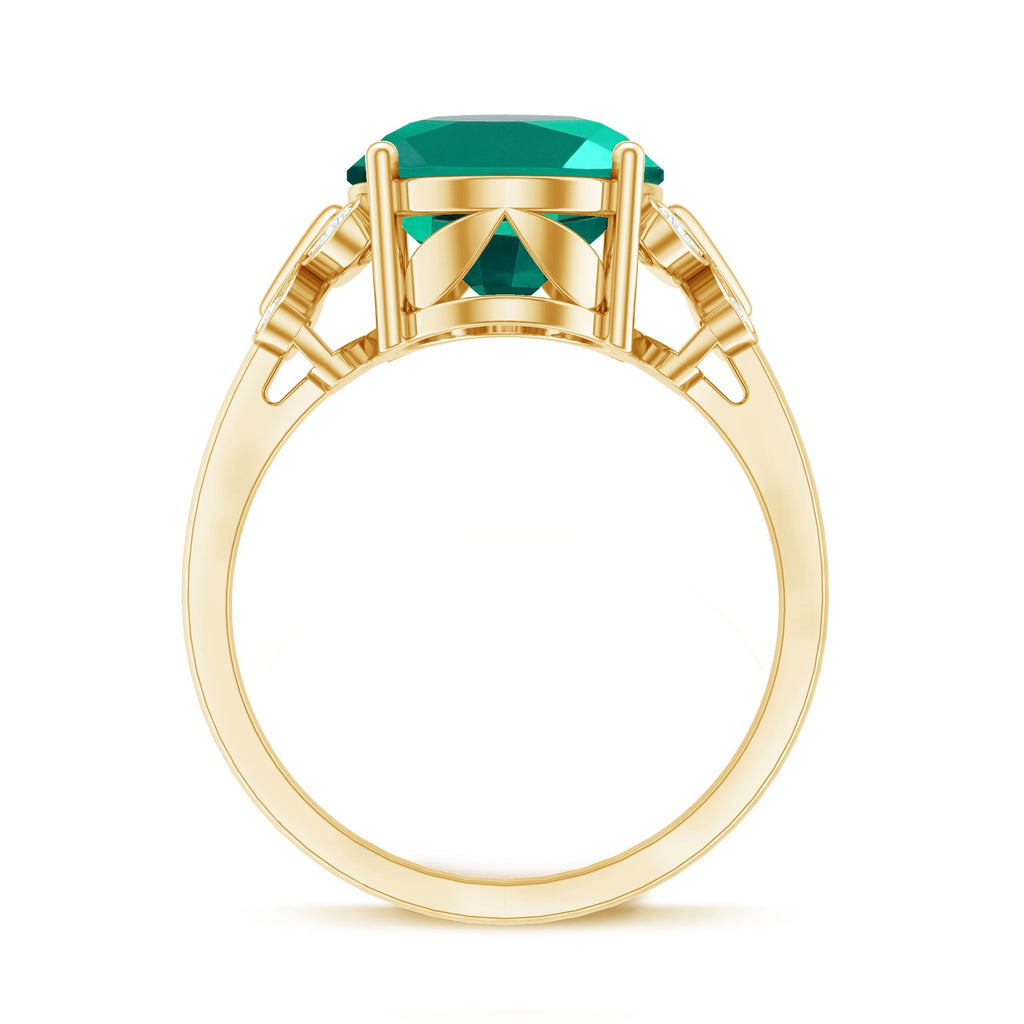 Lab Grown Emerald Ring - 6 Carat Oval Emerald Diamond Accent Statement Ring