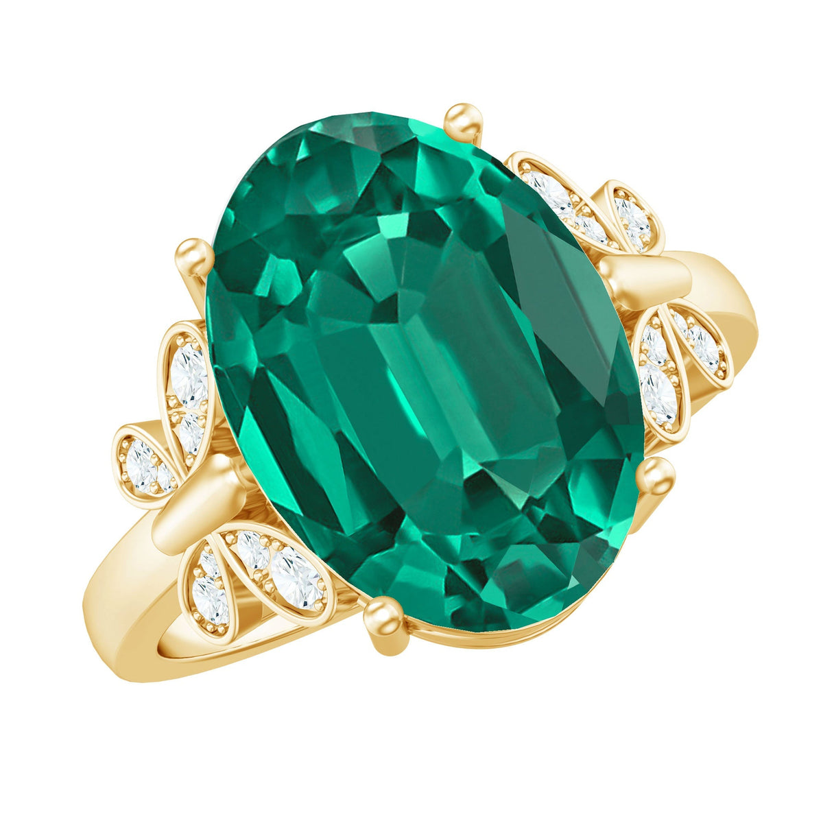 Lab Grown Emerald Ring - 6 Carat Oval Emerald Diamond Accent Statement Ring