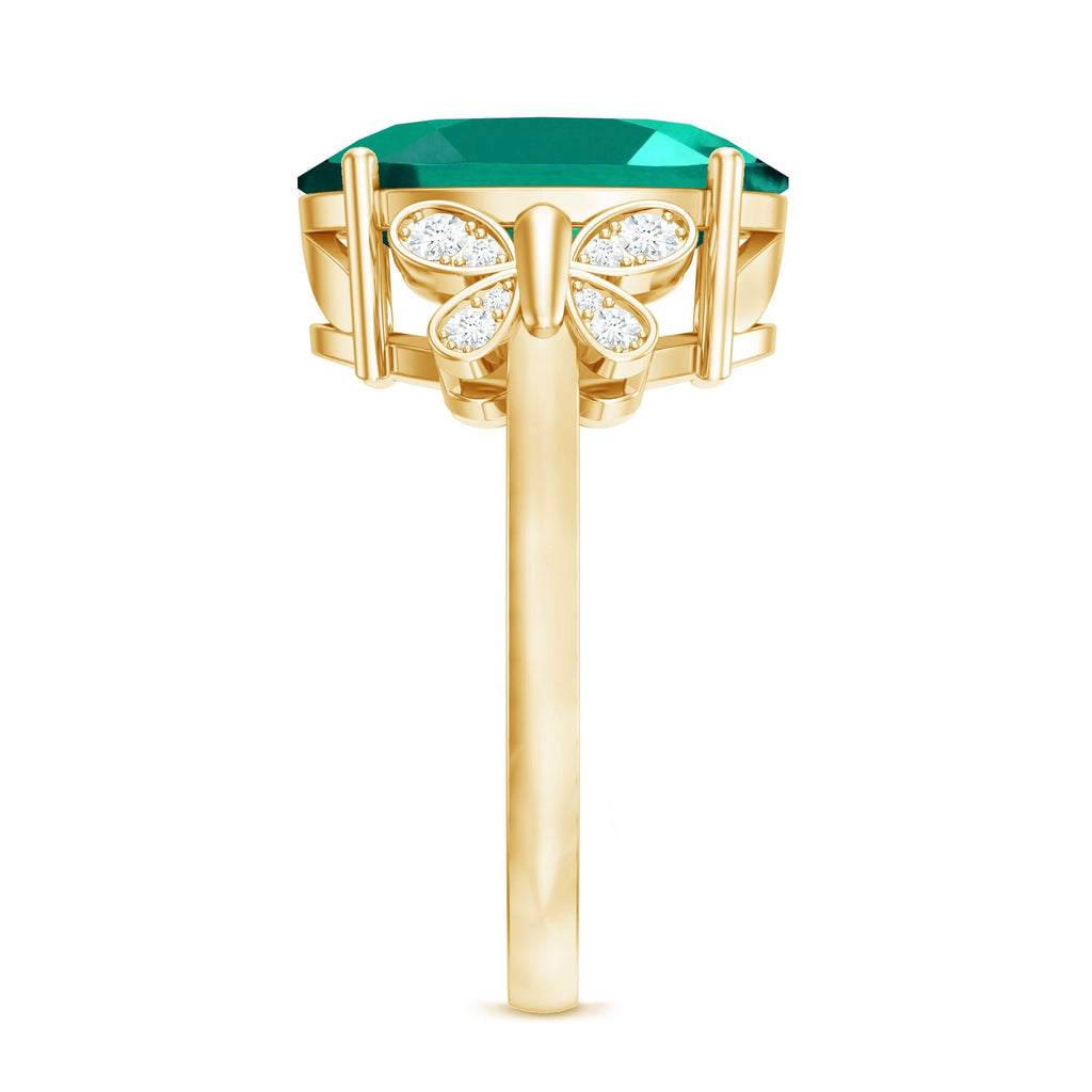 Lab Grown Emerald Ring - 6 Carat Oval Emerald Diamond Accent Statement Ring