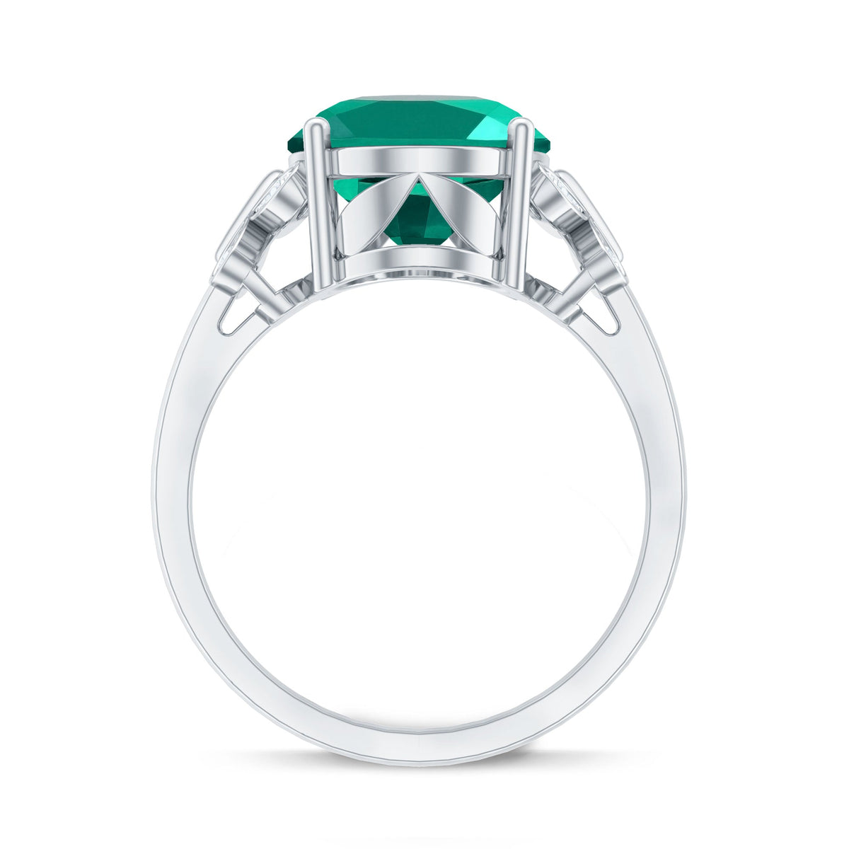 Lab Grown Emerald Ring - 6 Carat Oval Emerald Diamond Accent Statement Ring