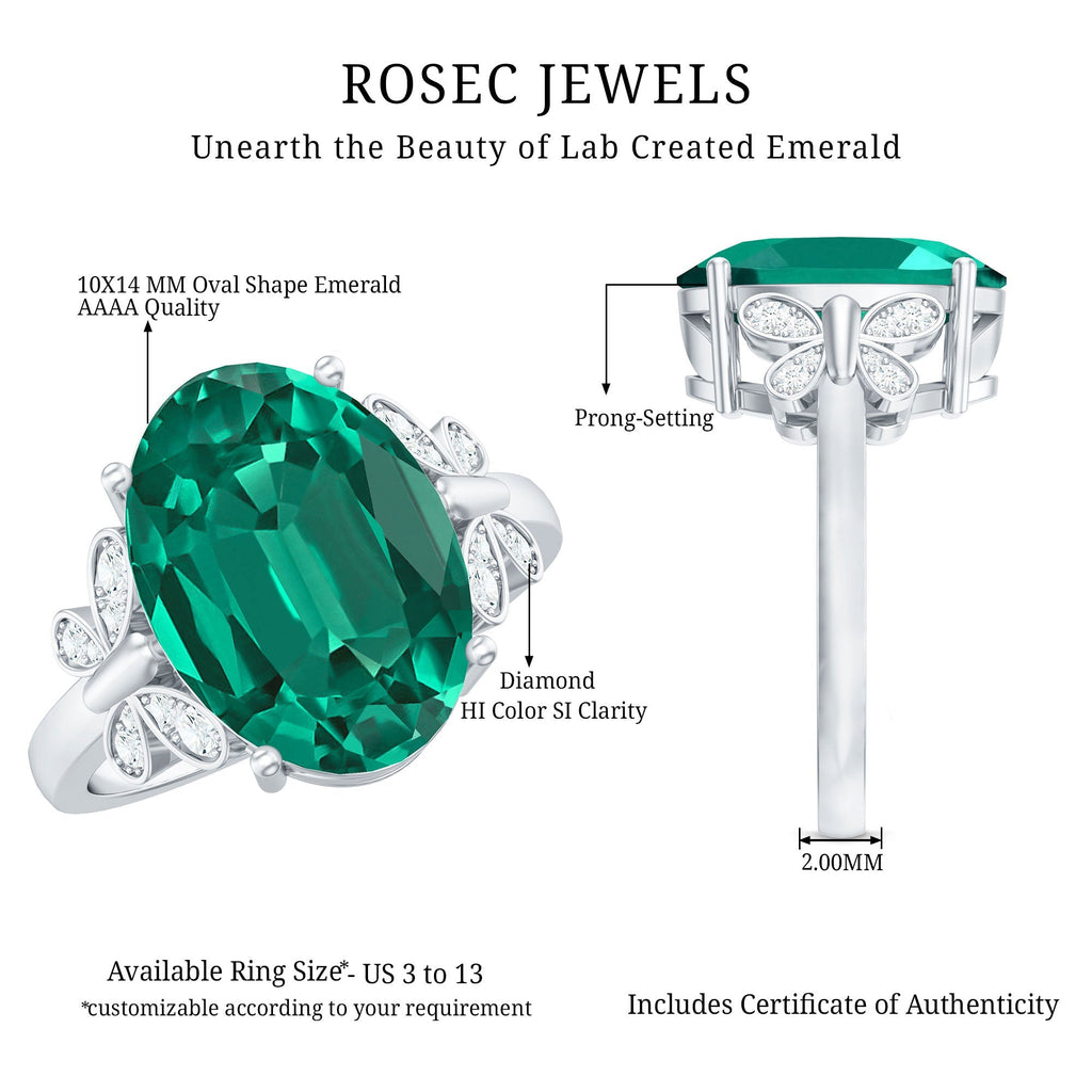 Lab Grown Emerald Ring - 6 Carat Oval Emerald Diamond Accent Statement Ring