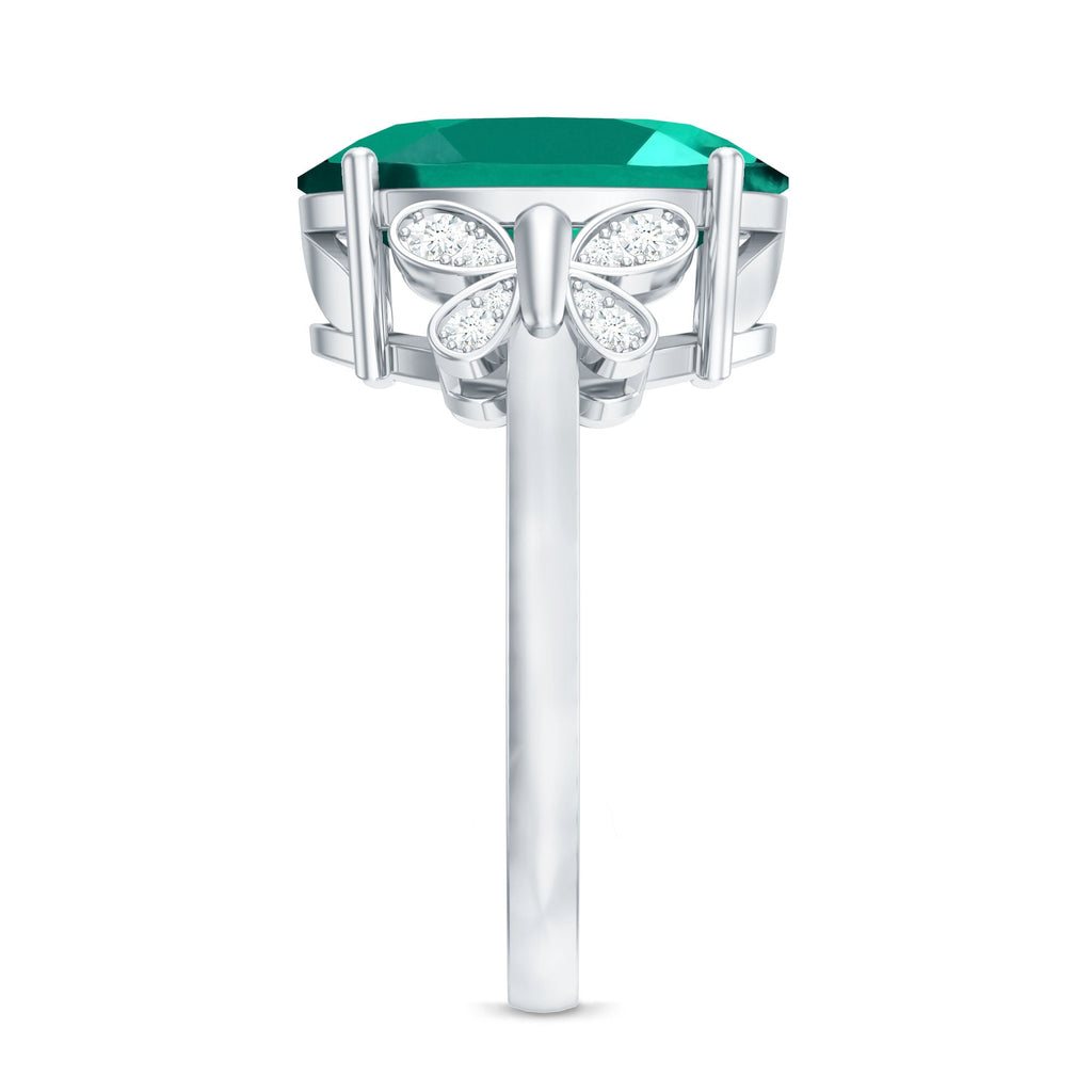 Lab Grown Emerald Ring - 6 Carat Oval Emerald Diamond Accent Statement Ring