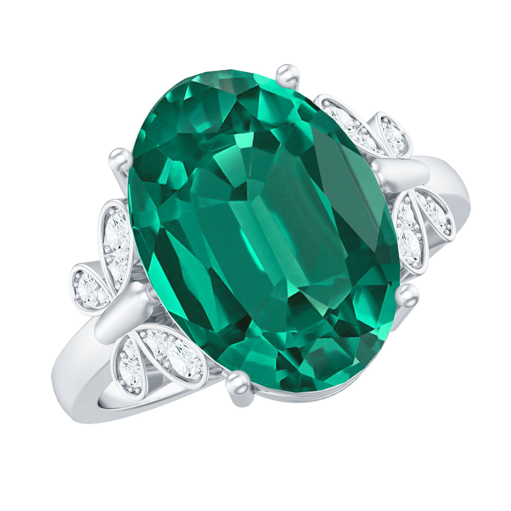 Lab Grown Emerald Ring - 6 Carat Oval Emerald Diamond Accent Statement Ring
