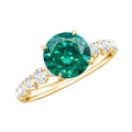 Lab Grown Emerald Ring – 7MM Round Solitaire Style with Graduated Diamond Band