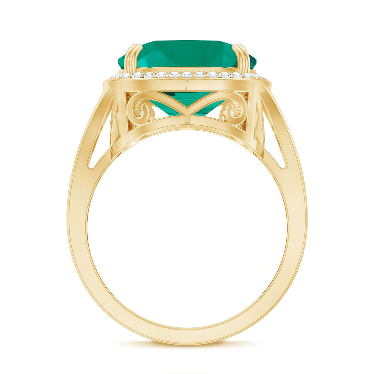 Lab Grown Emerald Ring – 9 Carat Cushion Cut Emerald with Diamond Halo Setting