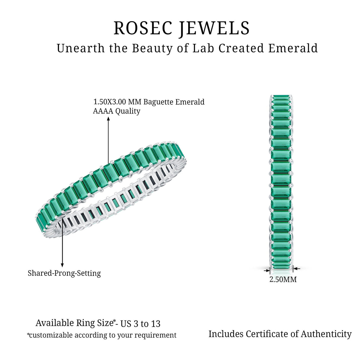 Lab Grown Emerald Ring – Baguette Cut Eternity Band | Stackable Wedding Jewelry