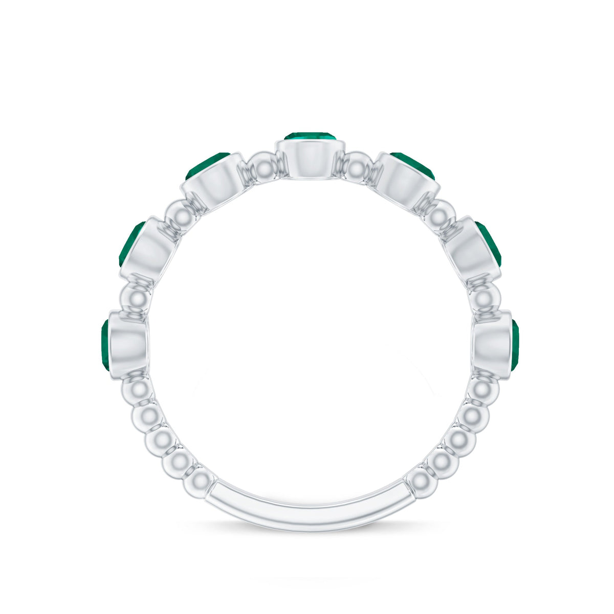 Lab Grown Emerald Ring – Bezel Set 7 Stone Half Eternity Band for Everyday Wear