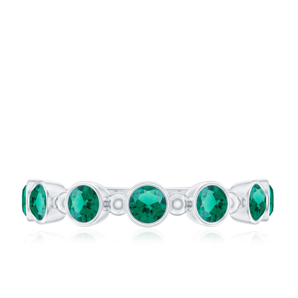 Lab Grown Emerald Ring – Bezel Set 7 Stone Half Eternity Band for Everyday Wear
