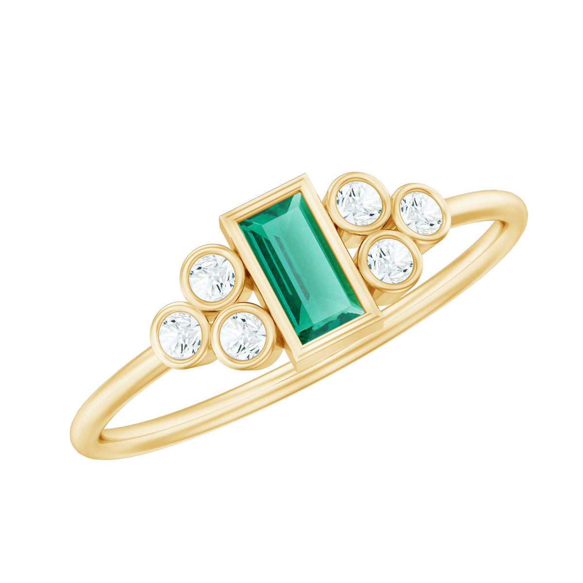 Lab Grown Emerald Ring - Bezel Set Pre Engagement Ring With Round Diamonds