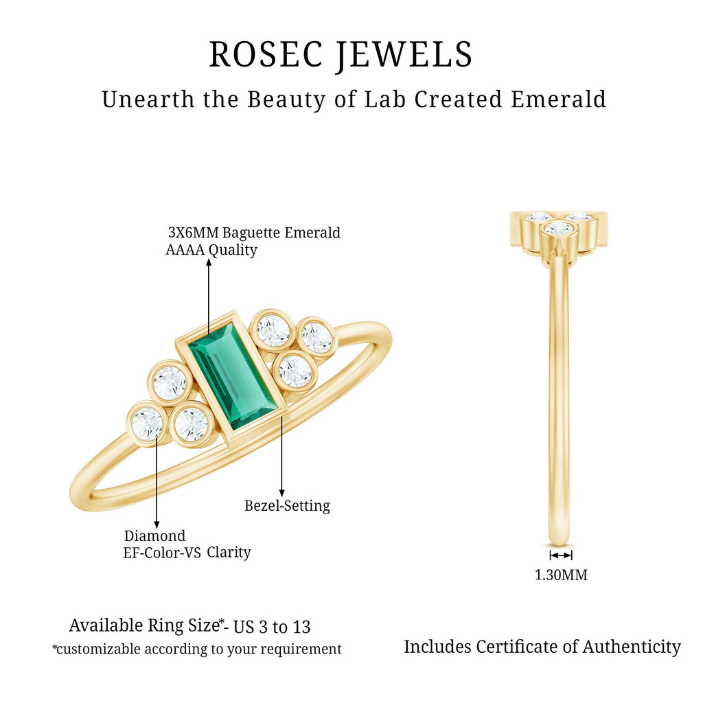 Lab Grown Emerald Ring - Bezel Set Pre Engagement Ring With Round Diamonds