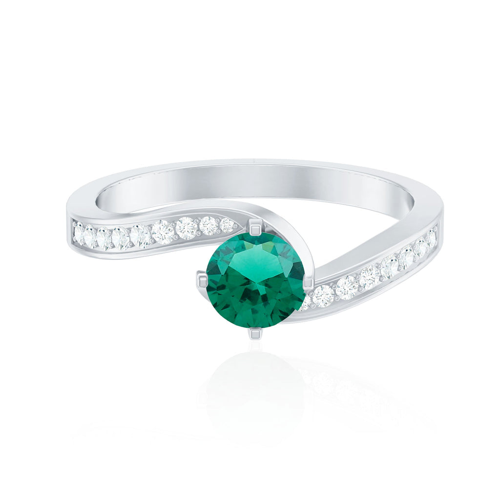 Lab Grown Emerald Ring - Certified 0.8 Ct Round AAAA Bypass Engagement Band