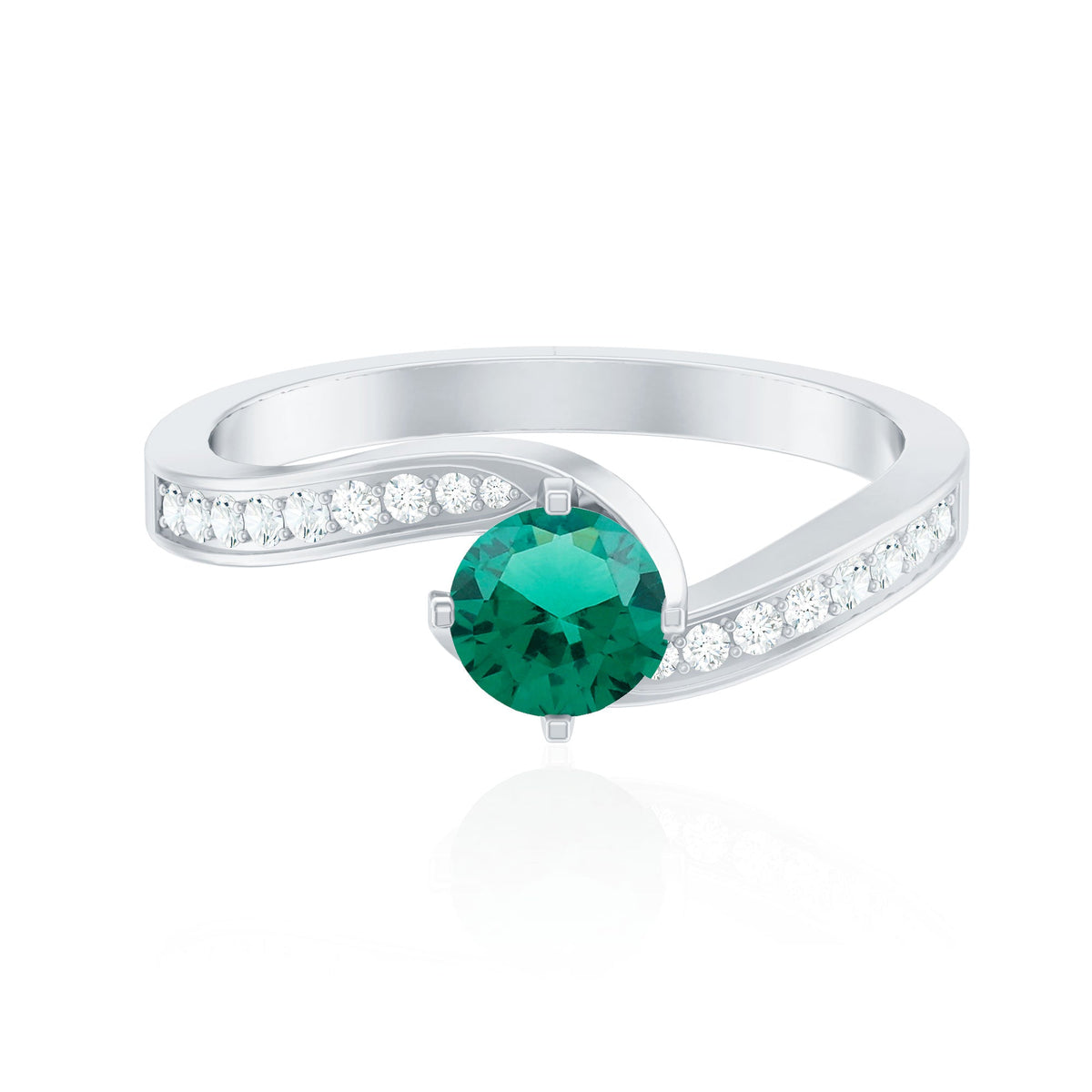 Lab Grown Emerald Ring - Certified 0.8 Ct Round AAAA Bypass Engagement Band
