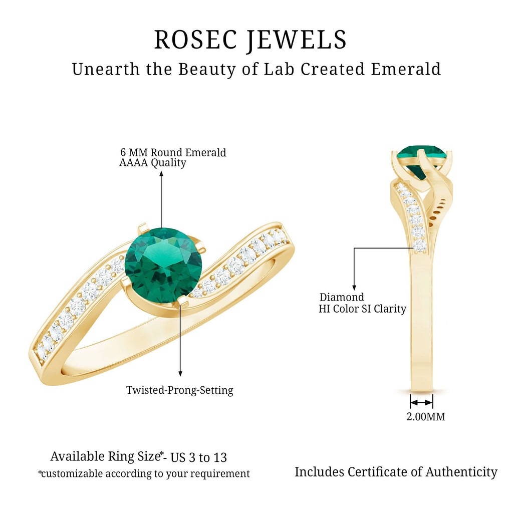 Lab Grown Emerald Ring - Certified 0.8 Ct Round AAAA Bypass Engagement Band