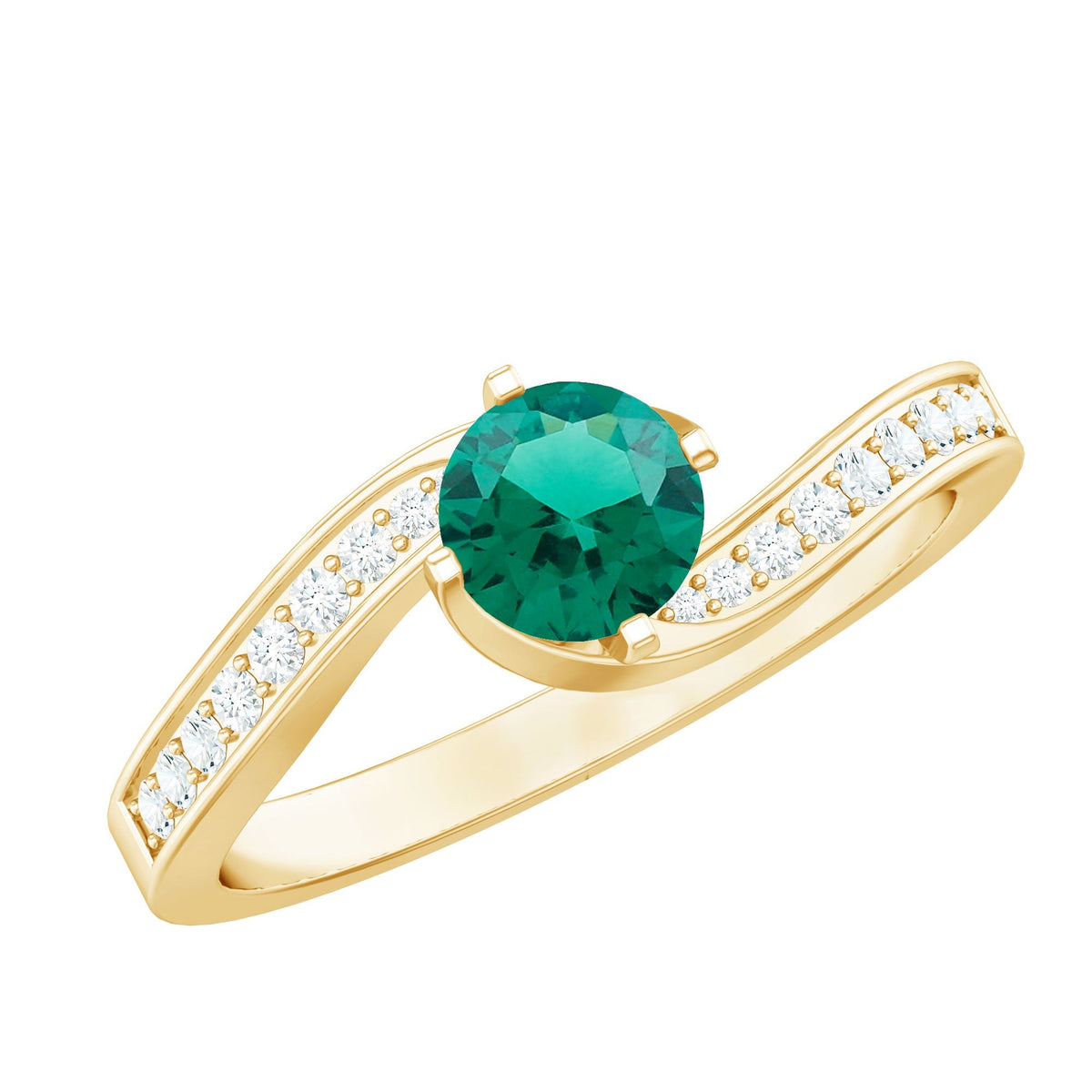 Lab Grown Emerald Ring - Certified 0.8 Ct Round AAAA Bypass Engagement Band