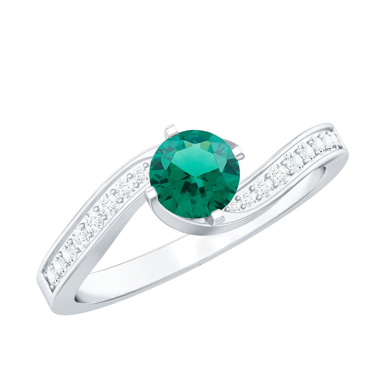 Lab Grown Emerald Ring - Certified 0.8 Ct Round AAAA Bypass Engagement Band