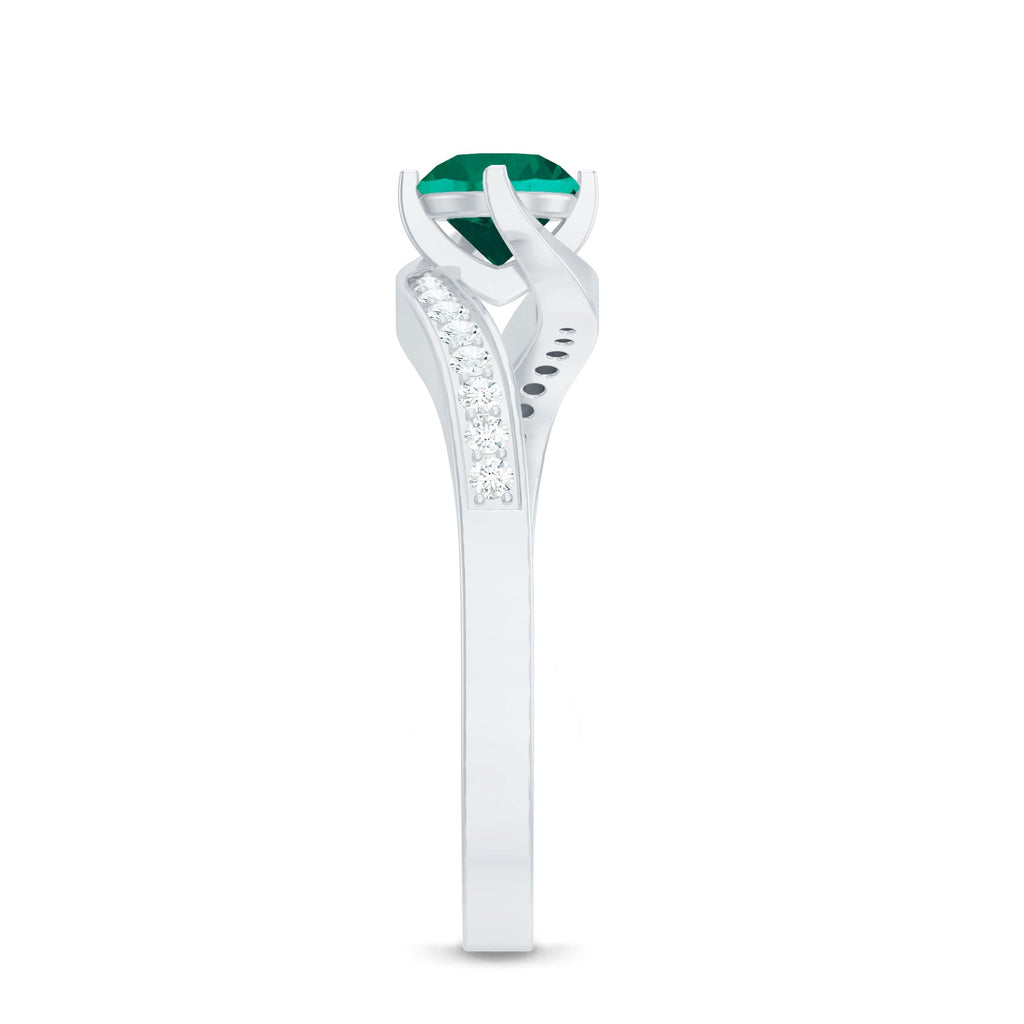 Lab Grown Emerald Ring - Certified 0.8 Ct Round AAAA Bypass Engagement Band