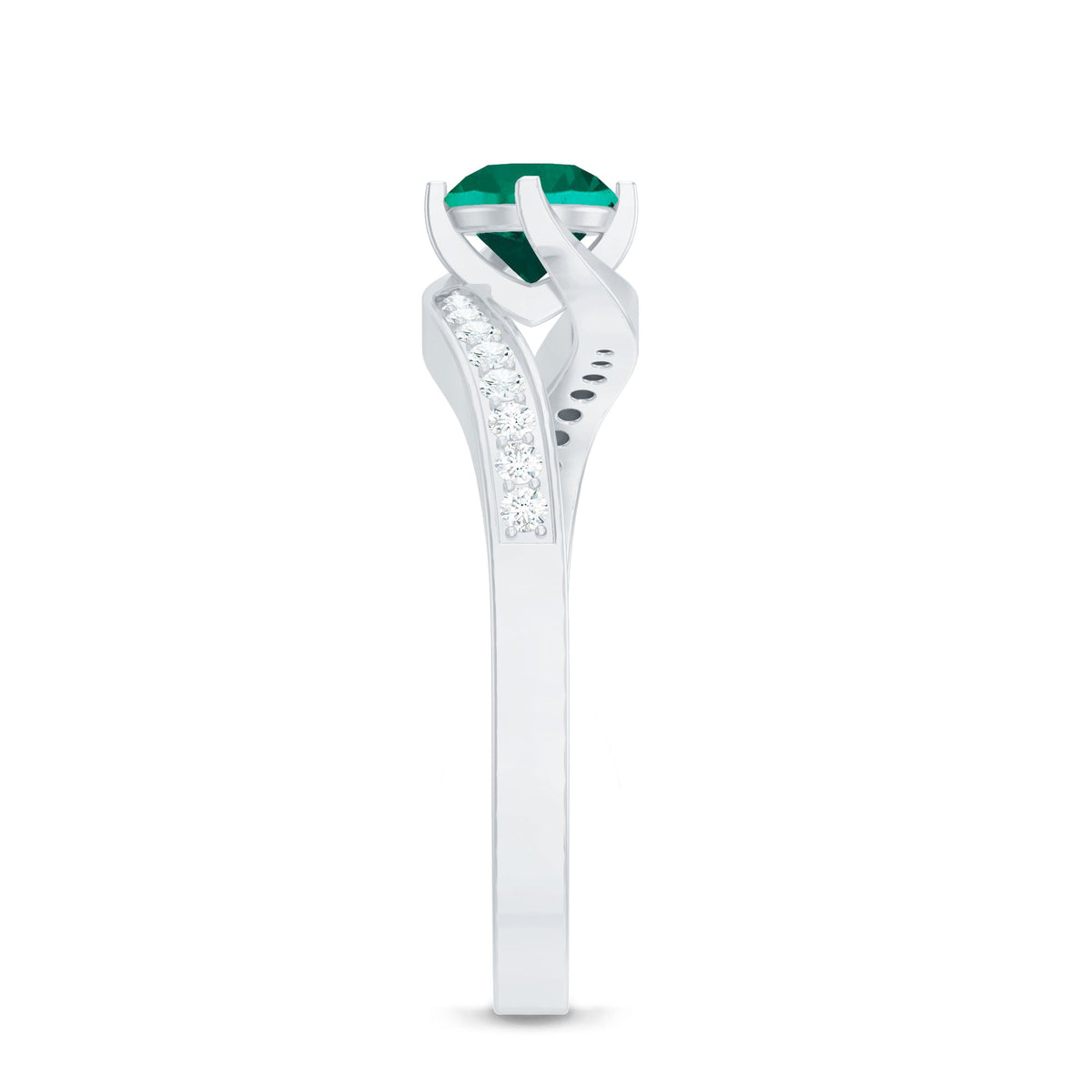 Lab Grown Emerald Ring - Certified 0.8 Ct Round AAAA Bypass Engagement Band