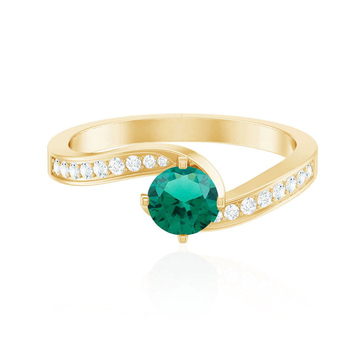 Lab Grown Emerald Ring - Certified 0.8 Ct Round AAAA Bypass Engagement Band