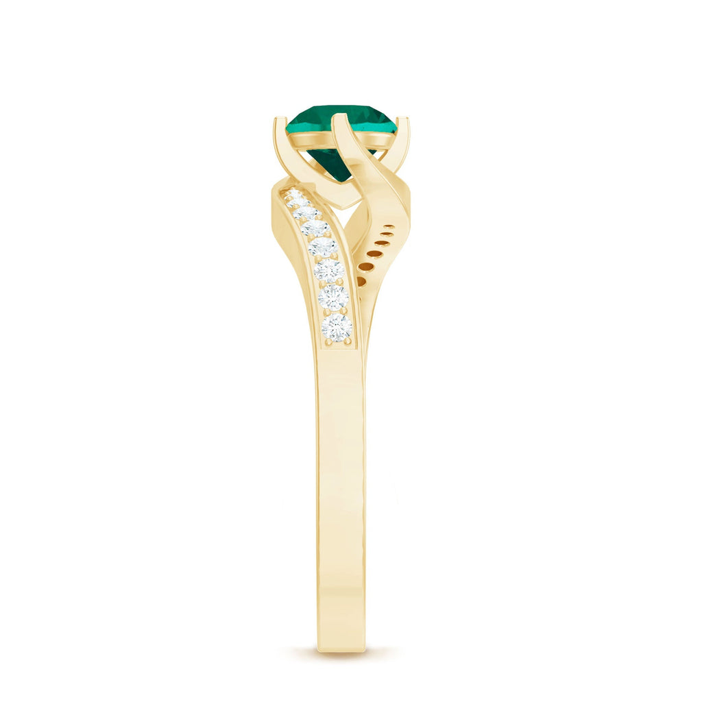 Lab Grown Emerald Ring - Certified 0.8 Ct Round AAAA Bypass Engagement Band