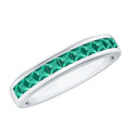 Lab Grown Emerald Ring - Channel Set Half Eternity Band with Princess Cut Stones