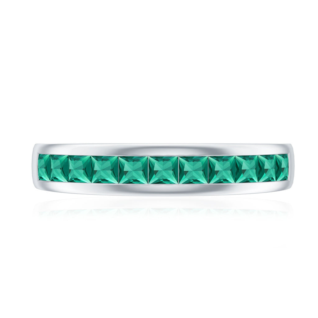 Lab Grown Emerald Ring - Channel Set Half Eternity Band with Princess Cut Stones