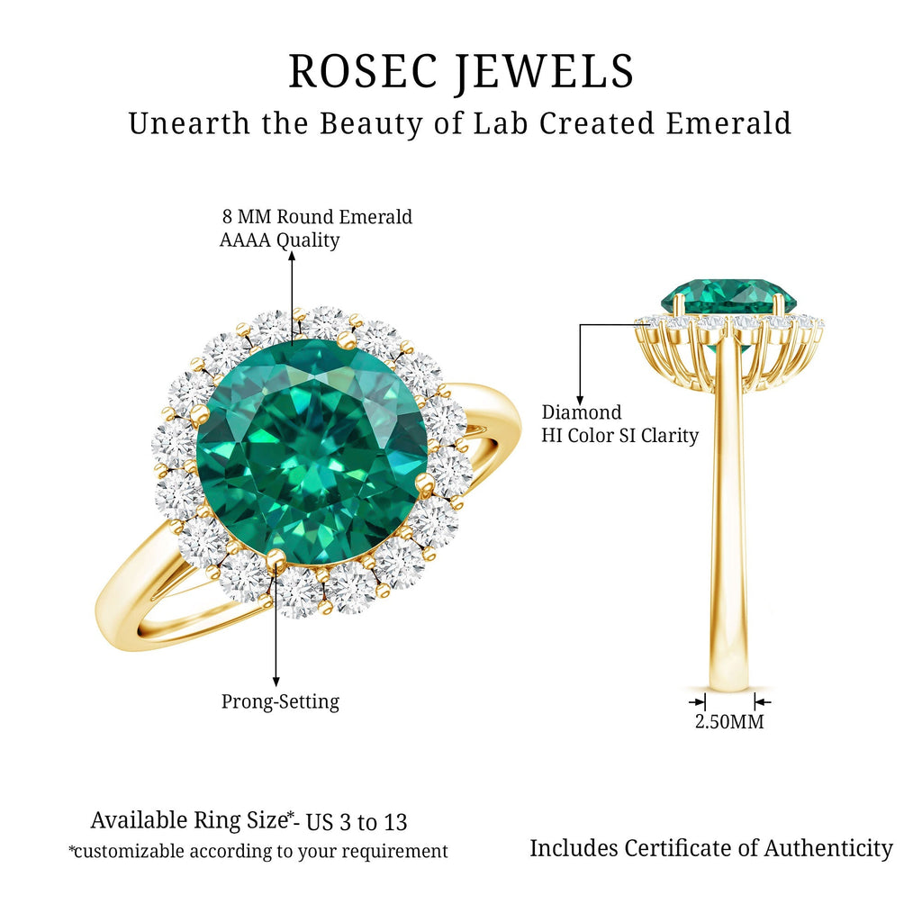 Lab Grown Emerald Ring – Classic 2 Carat Emerald Engagement Ring with Diamond Halo